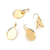 E785 - 10 pcs. (5 pairs) Gold Plated Teardrop Earring Clips Settings Lever Back Bezels Cabochons - 25mm x 18mm Glue Pad Setting - Drop