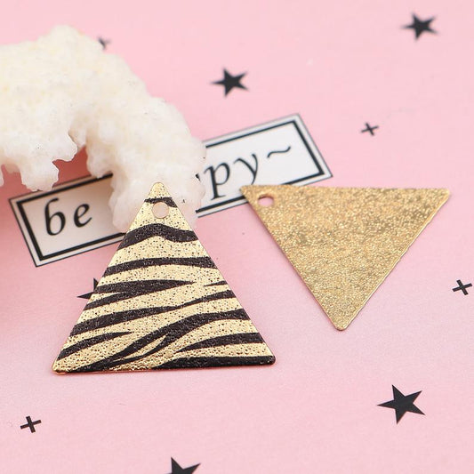 P1085 - 10 pcs Gold Plated Multicolor Enamel Triangle Metal Dangle Charms Pendants - 22mm x 19mm - 0.87" - Tiger- For Earrings, Necklaces, Dangles