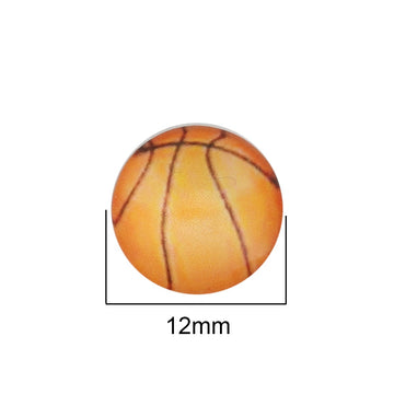 CA836 - 10 pcs Circle Basketball Ball Sports Glass Round Dome Seals Tiles Cabochons - 12mm - Style A