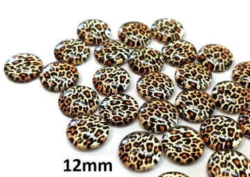CA735 - 10 pcs Circle Leopard Glass Round Dome Seals Tiles Cabochons - 12mm