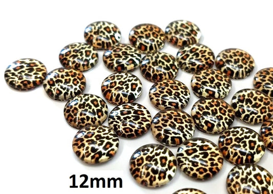 CA735 - 10 pcs Circle Leopard Glass Round Dome Seals Tiles Cabochons - 12mm