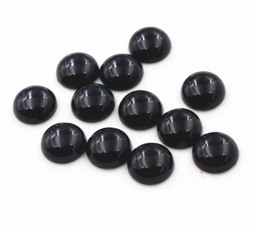RC0076 - 10 pcs Resin Embellishment Cabochons Solid Black - 12mm - Circle - Dome