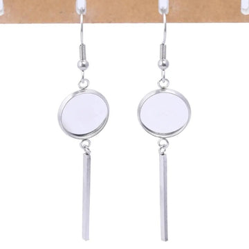 E668 - 10 pcs. 304 Stainless Steel Silver Tone Earring Dangle Hooks Bezels - 12mm Setting - 25mm Bar