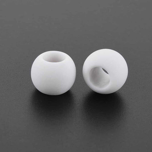 BD827 - 100 pcs White Smooth Ball Spacer Beads - 11mm - Large Hole: 6mm - MATTE - Fits European Cords and Paracord!