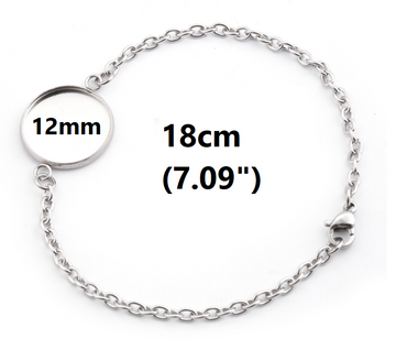 B060 - 3 pcs. 304 Stainless Steel Silver Tone Chain Bracelets - 7.09" (18cm) - 12mm Bezel - Tarnish Resistant!