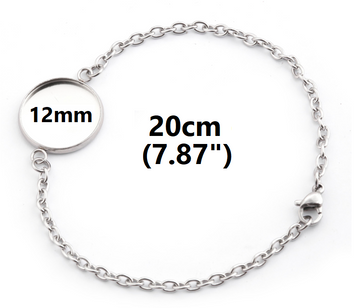 B059 - 3 pcs. 304 Stainless Steel Silver Tone Chain Bracelets - 7.87" (20cm) - 12mm Bezel - Tarnish Resistant!