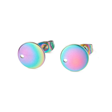 E880 - 10 pcs. (5 pairs) 304 Stainless Steel Rainbow Earring Posts/Bases/Studs/Settings - 12mm Diameter - Hole Size: 1.8mm