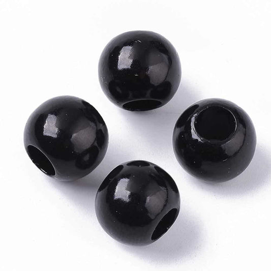 BD826 - 100 pcs Black Smooth ABS Plastic Ball Spacer Beads - 12mm - Large Hole: 5mm - Fits European Cords and Paracord!
