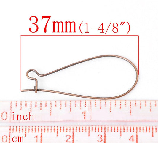 E063 - 50 pcs (25 Pairs) Antique Copper Kidney Earwire Earring Hooks -37mm x 16mm - LARGE - 21 Gauge (0.7mm)