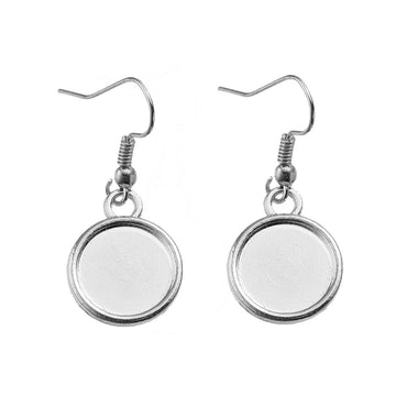 E102 - 10 pcs. Silver Tone Earring Dangle Hooks Settings Bezels Cabochons - 12mm Glue Pad Setting