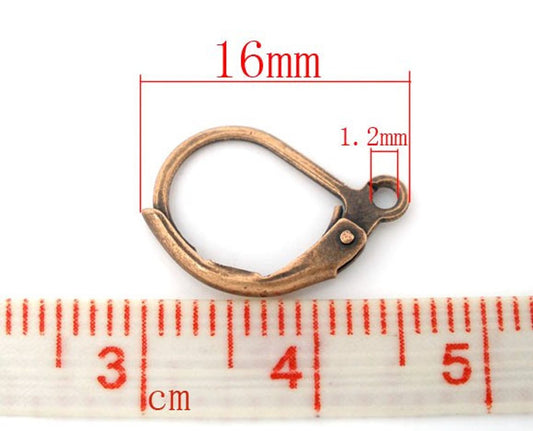 E014A - 60 pcs (30 pairs) Copper Tone Leverback Earrings - 16x10mm