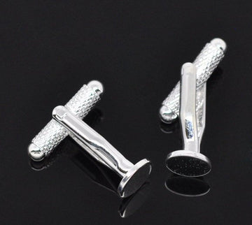 CU030 - Lot of 10 Silver Plated Textured Cuff Links (5 pairs) 27mm - 8mm Glue Pad