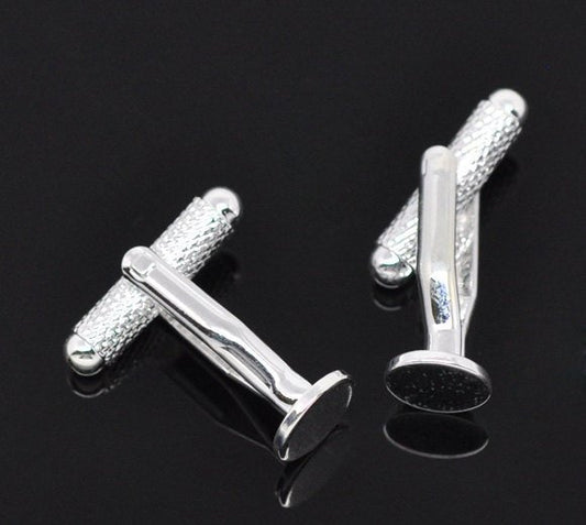 CU030 - Lot of 10 Silver Plated Textured Cuff Links (5 pairs) 27mm - 8mm Glue Pad