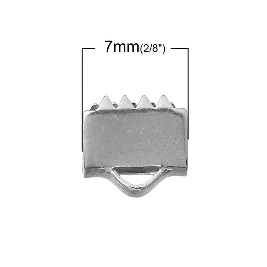 BA029 - 30 pcs. 304 Stainless Steel Smooth Ribbon Crimp End Caps - 7mm x 6mm - Great for 7mm Cords! Tarnish Resistant!