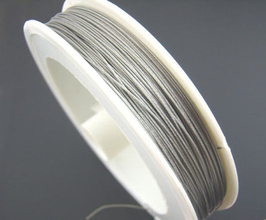 N161 - 1 Roll - 70M - Antique Silver Grey Gray Tiger Tail Cord - 0.3mm - Steel Wire