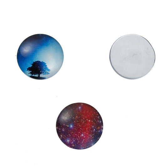 CA493 - 10 pcs Circle Galaxy Universe Glass Round Dome Seals Tiles Cabochons - 25mm (1 inch)