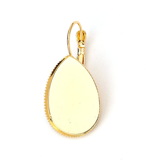 E785 - 10 pcs. (5 pairs) Gold Plated Teardrop Earring Clips Settings Lever Back Bezels Cabochons - 25mm x 18mm Glue Pad Setting - Drop