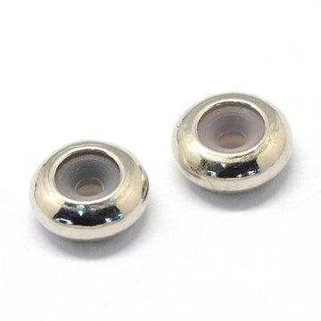 BD384 - 10 pcs Silver Tone Smooth Spacer Stoppers with Rubber - 9mm x 4mm - Hole Size: 2mm - Platinum