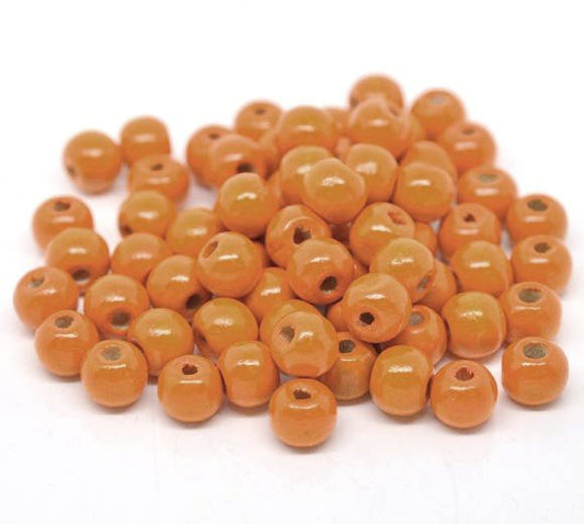 BD324 - 200 pcs Orange Wooden Wood Round Spacer Beads - 10x9mm