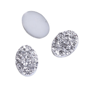 CA426 - 10 pcs Druzy Resin Embellishment Oval Cabochons Silver - 18x13mm - 18mm x 13mm - 13x18mm