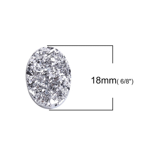 CA426 - 10 pcs Druzy Resin Embellishment Oval Cabochons Silver - 18x13mm - 18mm x 13mm - 13x18mm