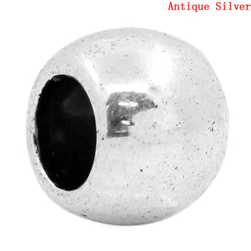 BD437 - 100 pcs Antique Silver Tone Smooth Drum METAL Spacer Beads - 7mm x 6mm - Large Hole: 4mm - Fits European Cords!