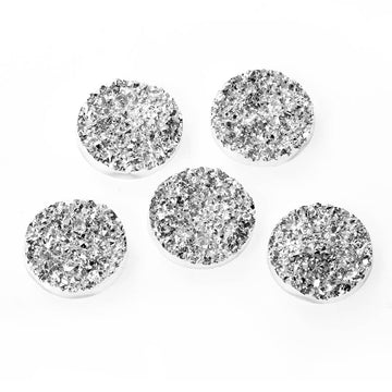 CA249 - 10 pcs Druzy Resin Embellishment Cabochons Sparkly Silver White - 18mm - Circle Round