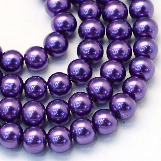 BD139 - 6mm Purple Grape Glass Pearl Imitation Round Beads - 32 inch strand - Approx. 140 pieces per strand
