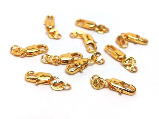 CL118 - 10 pcs. 18K Gold Filled Rectangle Lobster Clasps - 10mm x 4mm - Claw Clasps - Hole Size: 1mm - Jump Ring Included!