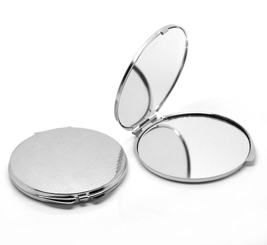 U018 - 1 pc. Silver Circle Make Up Compact Mirror Blanks - 8cm x 7.4cm (3 1/8" x 2 7/8") - DIY