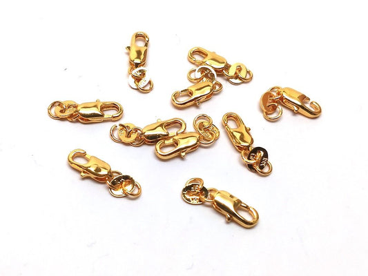 CL118 - 10 pcs. 18K Gold Filled Rectangle Lobster Clasps - 10mm x 4mm - Claw Clasps - Hole Size: 1mm - Jump Ring Included!