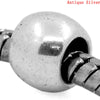 BD437 - 100 pcs Antique Silver Tone Smooth Drum METAL Spacer Beads - 7mm x 6mm - Large Hole: 4mm - Fits European Cords!
