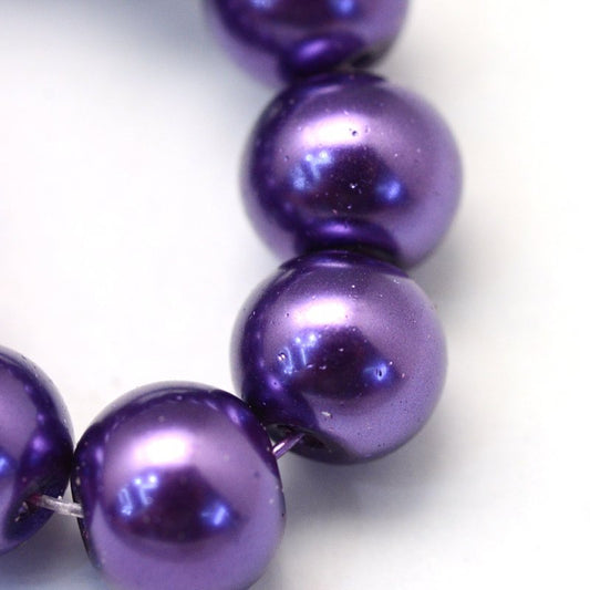 BD139 - 6mm Purple Grape Glass Pearl Imitation Round Beads - 32 inch strand - Approx. 140 pieces per strand