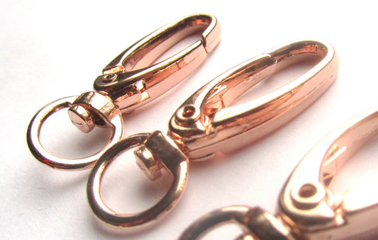 CL065A - 30 pcs. Rose Gold Plated Lobster Swivel Clasps for Key Ring - 41 x 14mm - Claw Clasps