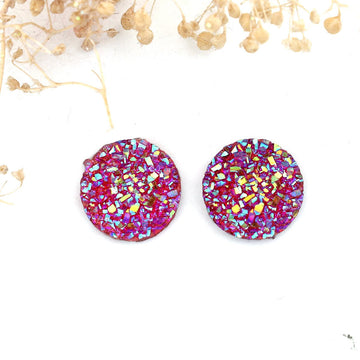 CA051 - 10 pcs Druzy Resin Embellishment Cabochons Red Pink Fuchsia - 12mm (1/2 in) - Dome Circle