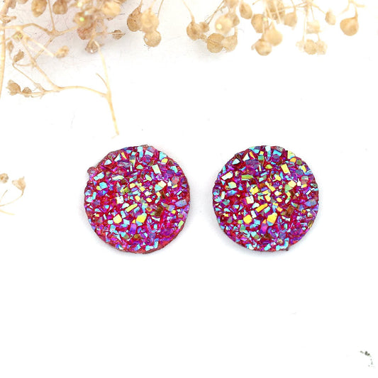 CA051 - 10 pcs Druzy Resin Embellishment Cabochons Red Pink Fuchsia - 12mm (1/2 in) - Dome Circle