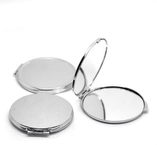 U018 - 1 pc. Silver Circle Make Up Compact Mirror Blanks - 8cm x 7.4cm (3 1/8" x 2 7/8") - DIY