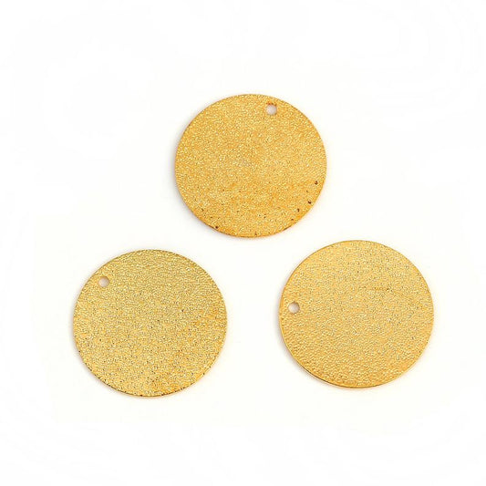 P1118 - 10 pcs. Gold Plated Circle Metal Dangle Charms Pendants - Sparkledust - 20mm - 0.8" - Great for Earrings or Dangles!