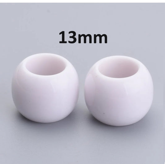 BD416 - 75 pcs White Smooth Acrylic Ball Spacer Beads - 13mm - Large Hole: 6.5mm - Fits European Cords and Paracord!