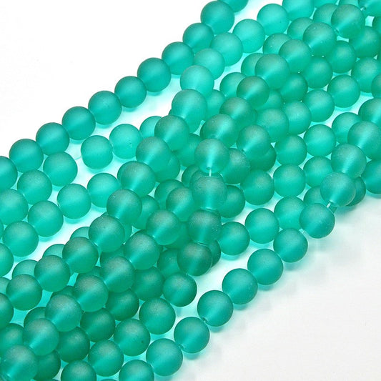 BD614 - 8mm Light Sea Green Frosted Glass Round Beads - 15" strand (40cm) - Approx 50 beads per strand - Hole Size: 1.3mm