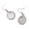 E122 - 10 pcs. Silver Tone Earring Dangle Hooks Settings Bezels Cabochons - 14mm Glue Pad Setting - Ornamented - Carved