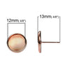 E184 - 10 pcs. Rose Gold Plated Earring Posts Studs Settings Bezels Cabochons Tacks- 12mm Glue Pad Setting