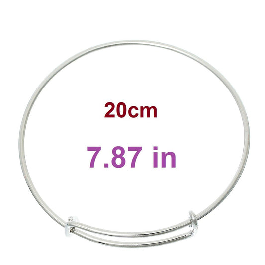 B006 - 1 pc. Silver Tone Bangle Adjustable Slide On Bracelets 20cm (7.87")