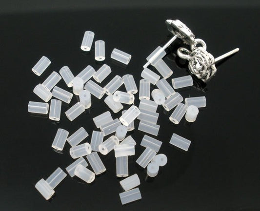 E267A - 100 pcs (50 Pairs) Clear Rubber Earring Back Stoppers - 4mm x 2mm