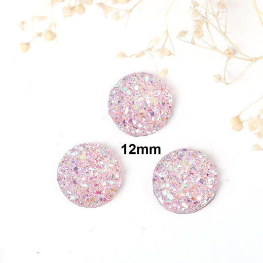 CA052 - 10 pcs Druzy Resin Embellishment Cabochons Light Pink Blush - 12mm - Dome Circle