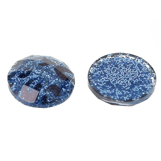 CA250B - 100 pcs Resin Embellishment Cabochons Blue and Black - 8mm - Faceted Glitter Dome Design - Animal Print - Leopard