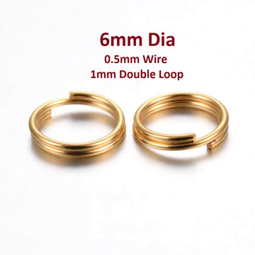 J239 - 50 pcs Double Rings - 304 Stainless Steel Golden Split Jump Rings - 6mm - 0.5mm Wire Thickness - 1mm Total Thickness - Tarnish Resist