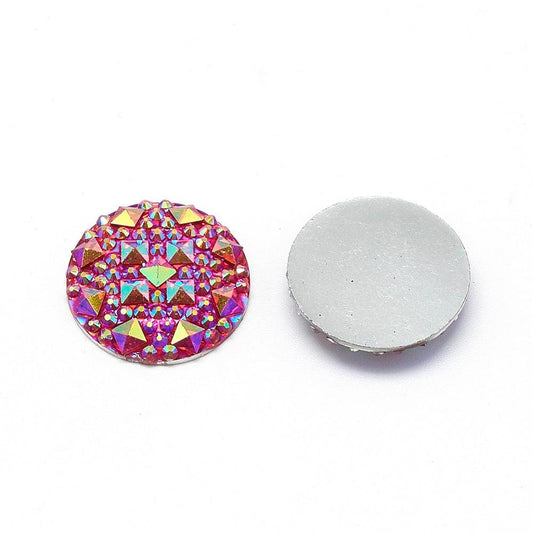 RC0030 - 10 pcs Druzy Resin Embellishment Cabochons Pink Red Fuchsia Multicolor Iridescent AB - 14mm - Shimmer Style