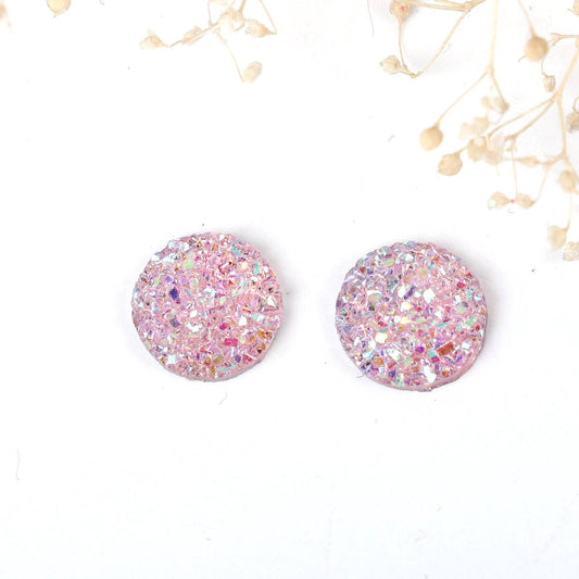 CA052 - 10 pcs Druzy Resin Embellishment Cabochons Light Pink Blush - 12mm - Dome Circle