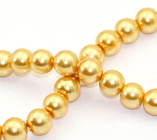 BD141 - 10mm Champagne Yellow Glass Pearl Imitation Round Beads - 16 inch strand